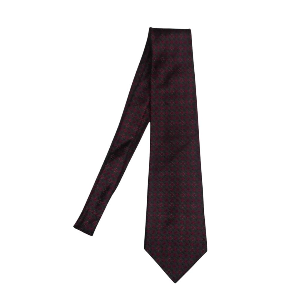 Liberty of London Vintage 90s Silk Necktie Red & Gray Geometric Pattern